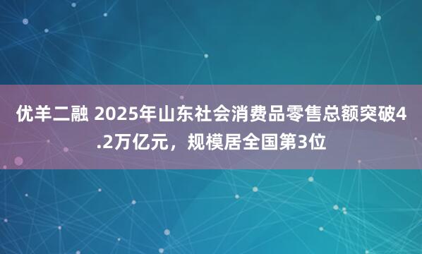 优羊二融 2025年山东社会消费品零售总额突破4.2万亿元，规模居全国第3位